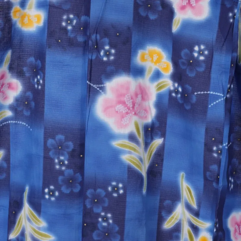 Yukata used(Japanese summer kimono) - Blue with floral pattern / A25