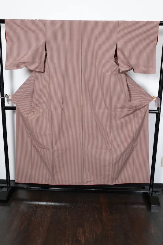 Komon used Kimono – Tozan Weave – Light Brown & White Stripes – R148