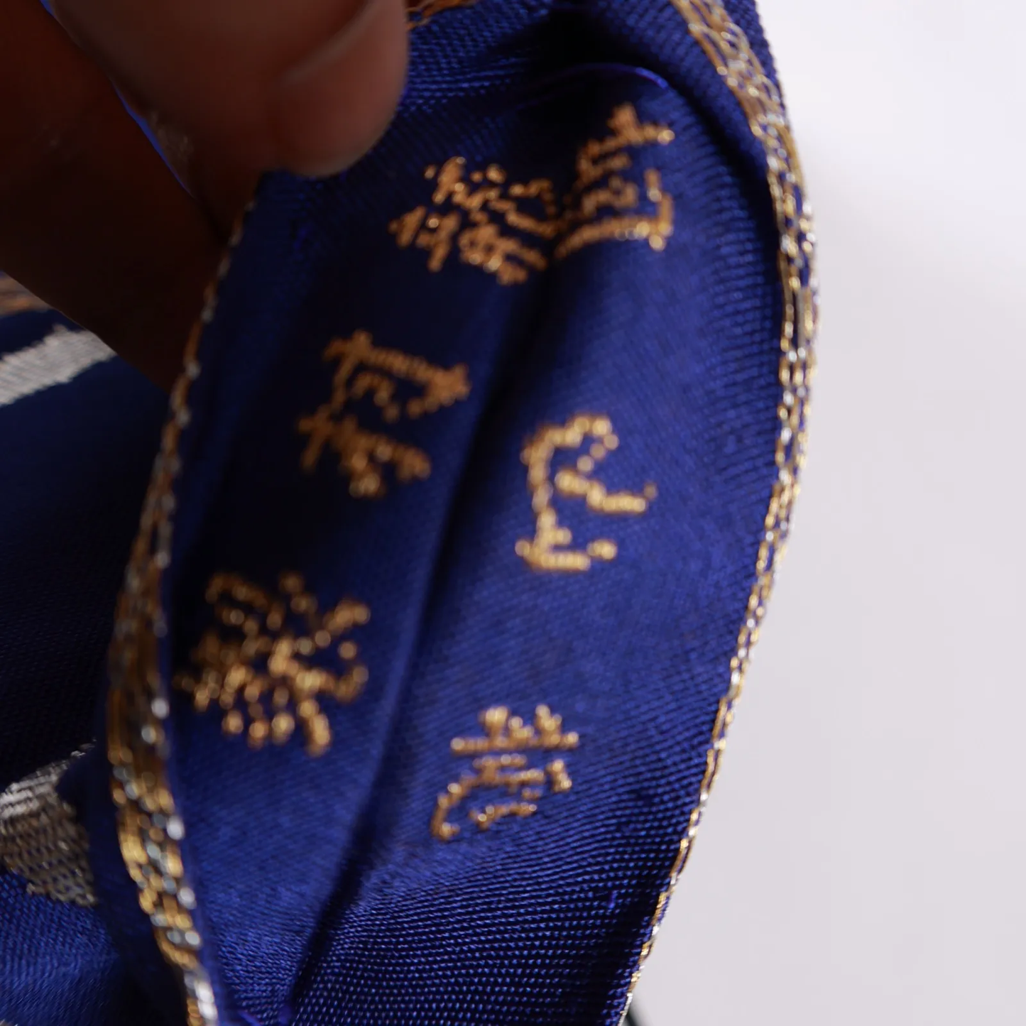 Authentic Fukuro Obi used(formal obi sash), handwoven, brocade, Tatsumura brand, blue, silver, gold, off-white, green V31