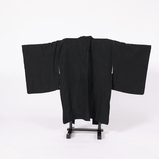 Black Haori(Japan used jaket)with All-Over Pattern (B342)