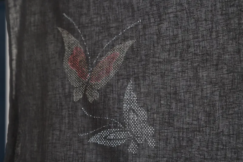 Japan kused kimono Summer patterned , black, gray, white, red, yellow, butterfly pattern, L65
