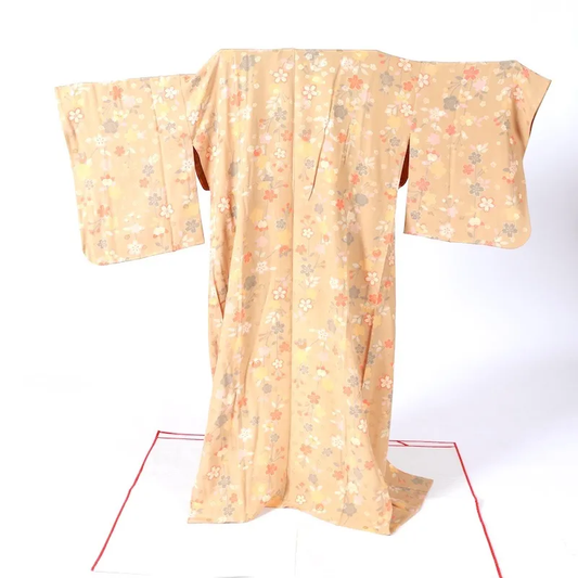 Nagajuban (used Under-kimono) – Yellow, Cherry Blossoms, and Plum Blossoms (A132)