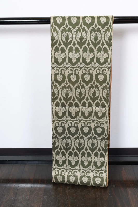Hiraki Nagoya Obi(used sash) – Shades of Green – Chinese-style Floral Pattern (Karahana) – R138