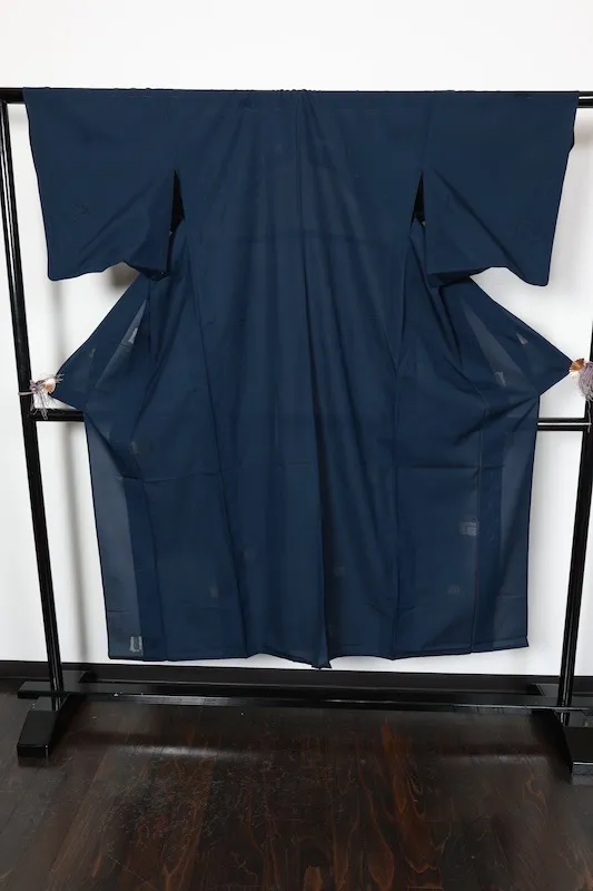 Summer used kimono, patterned gauze, navy blue, geometric pattern, R19