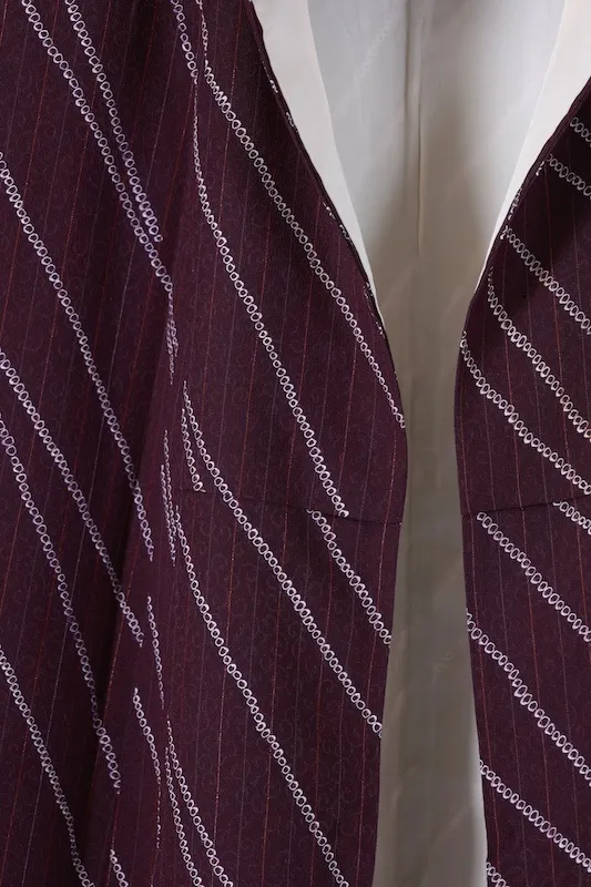 Komon (used kimono) - Purple, White, Red, Arabesque, Shibori (tie-dye) pattern, Stripes - B1433