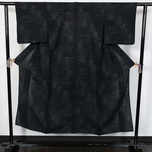 Komon (used kimono) in indigo, gray, and pampas grass pattern, T22
