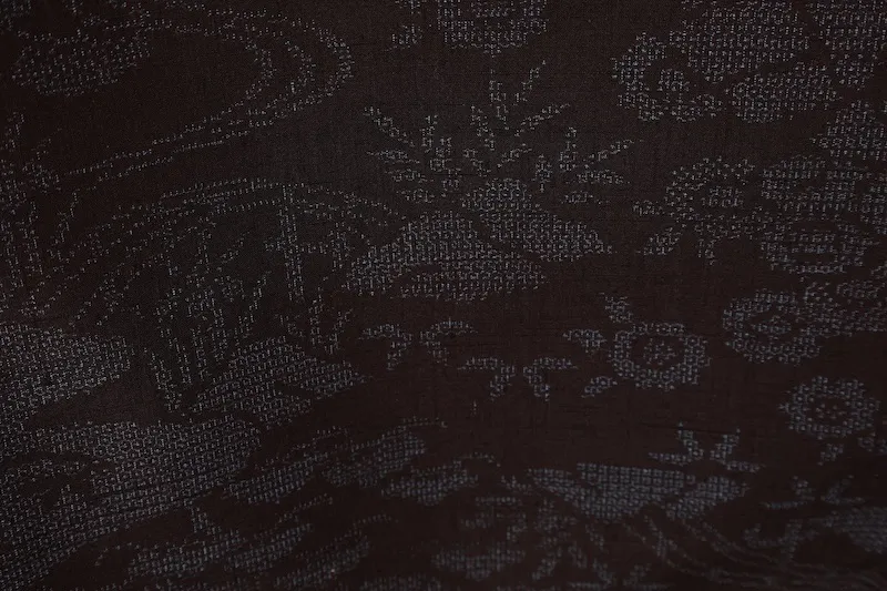 Vintage TextileArt Ishige Yuki Tsumugi Silk Fabric, Indigo Shades, Original Landscape, Hundred Tortoiseshell Pattern, L142