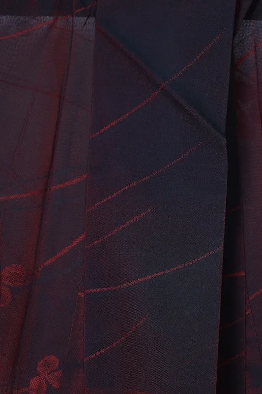 Summer Komon (used kimono fabric), Nishijin weave, black and red, floral and dewdrop pattern, R24