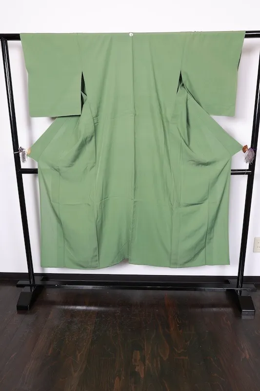 Summe used kimono, ro weave, mugwort green, single crest, Dakimiyoga, R21