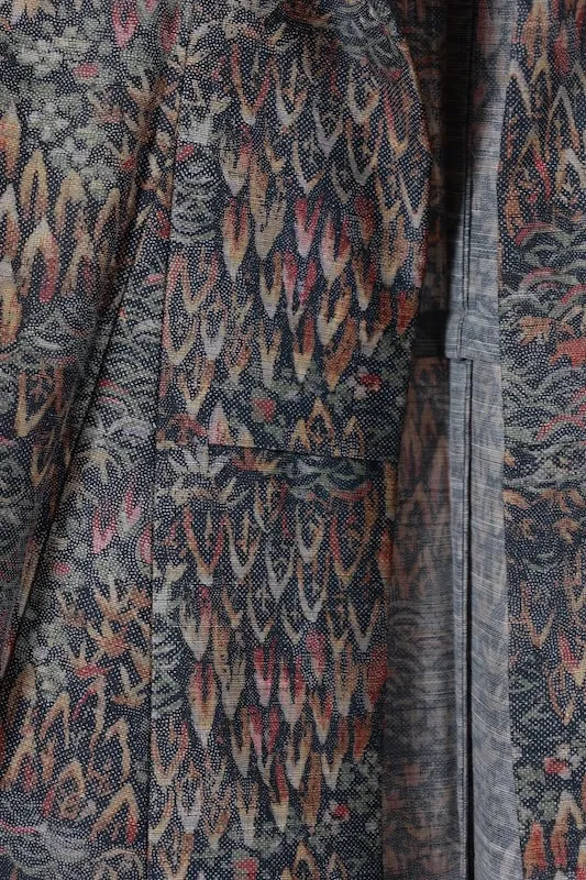 Japa Pre-loved Kimono – Moss Green, Red, Yellow – Landscape Design (Q13)