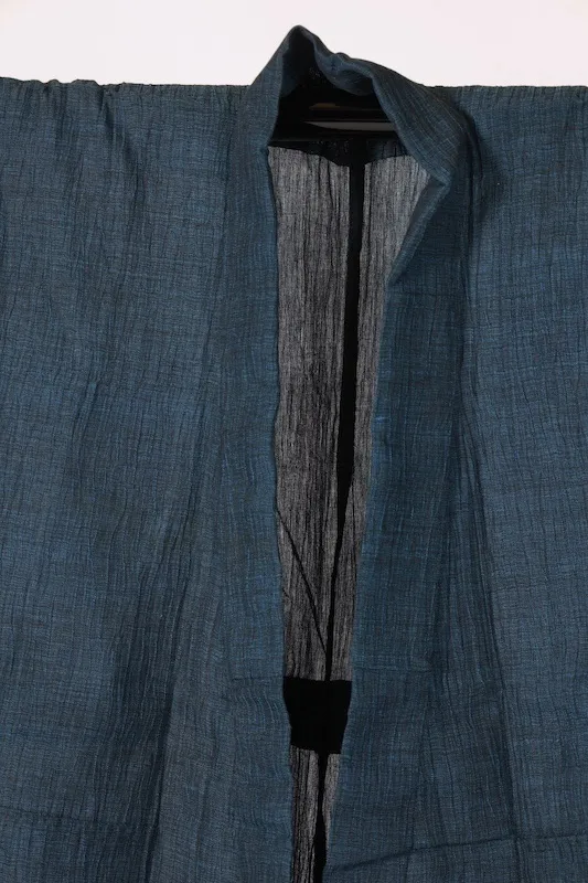 Men's summer kimono used, linen, indigo dyed, crepe fabric,L56