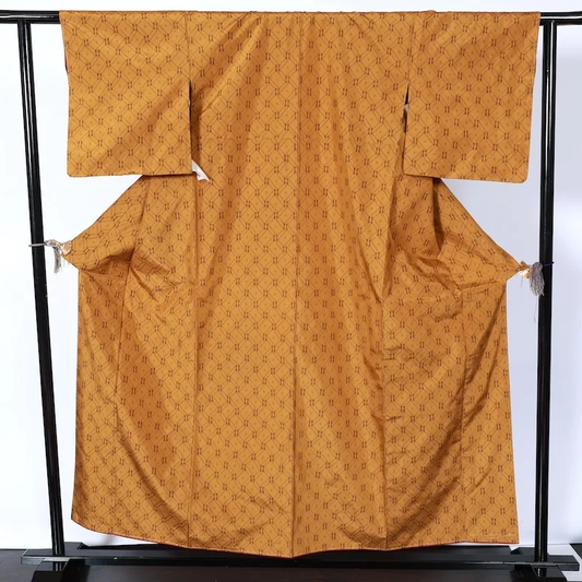 Ryukyu Tsumugi(Japan used kimono) – Yellow, Brown, Red – Kasuri Pattern – K132