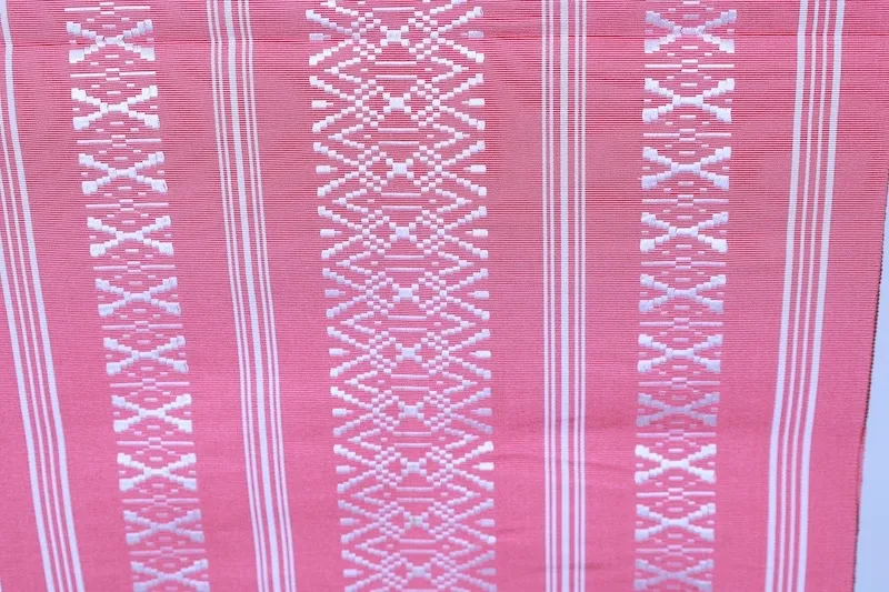Hakata Fukuro Obi(used sash) – Kenjo Pattern – Pink & White – A367