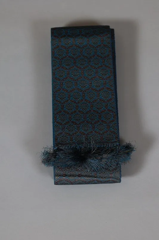Men's Hakata Obi used (Sash) - Woven Pattern - Indigo and Brown Shades - Abstract Pattern - L124