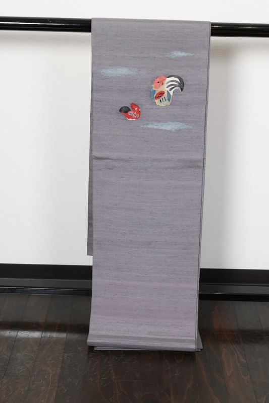 Fukuro Obi(used sash), Gray/Red/Blue/Black/White, Hand-woven, R111