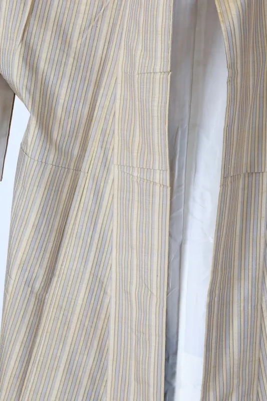 Japan used kimono – Gray, Beige, and Brown Stripes – Botanical Dye – Hand-woven – B1387