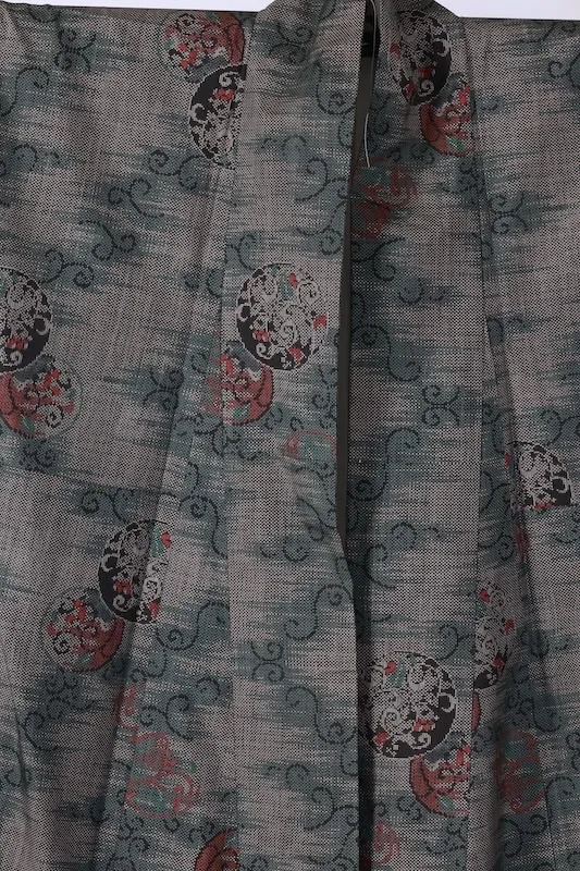 Authentic Oshima Tsumugi(Japan used kimono) – Black, Brown, Indigo, Red – Wave & Geometric Patterns – 5-Maruki K309