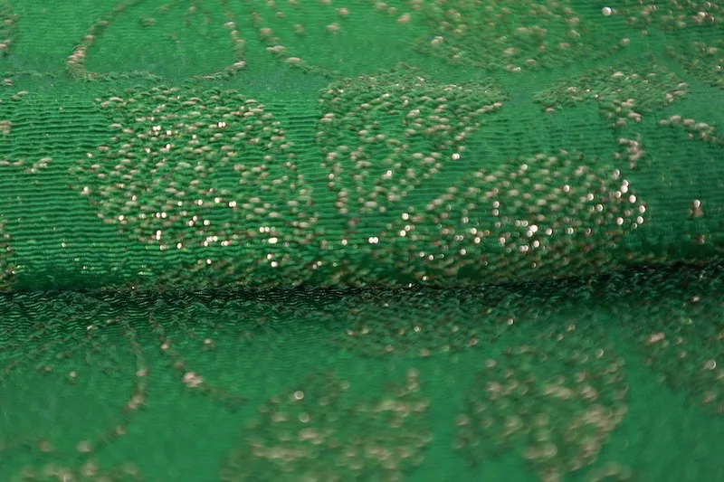 used Stole – Green & Gold – Cherry Blossom Petals – Os4