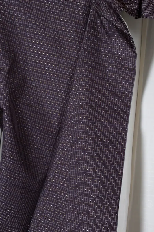 Oshima Tsumugi used silk fabric, purple, yellow, white checkered pattern, handwoven, L142