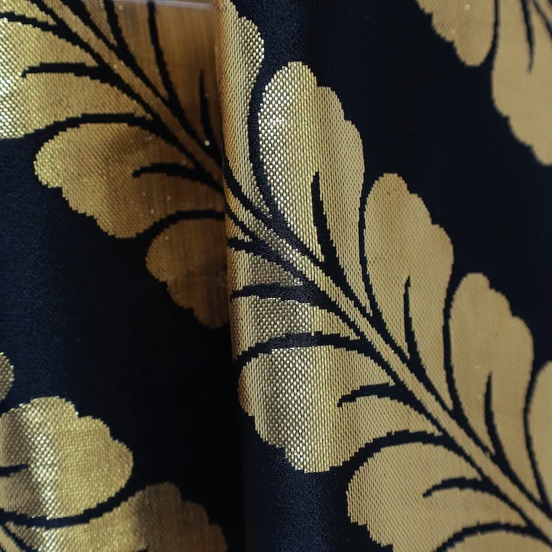 Reversible Han-haba Obi ( New Sash) – Black, Gold, White, and Wisteria – K342