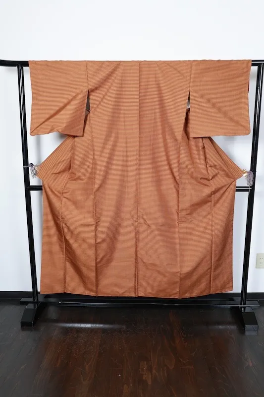 Tsumugi(Japan used kimono), Kihachijo, Yellow/Brown, Plaid, R152