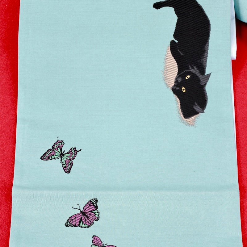 Japanese kimono Obi(Hukuro-obi) 100% silk cat New /994