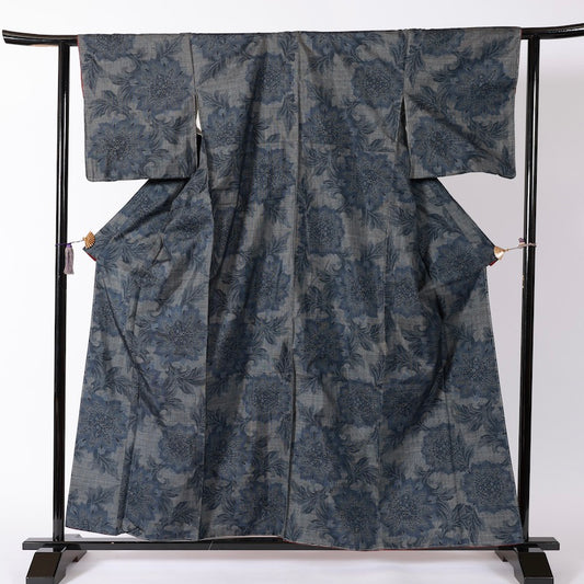 Used kimono (Tsumugi) L-size 100% silk / 1086