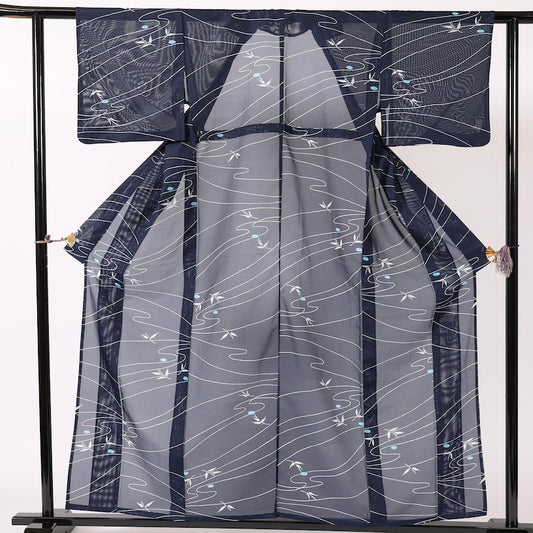 Used summer kimono (Komon) L-size washable polyester / 1230