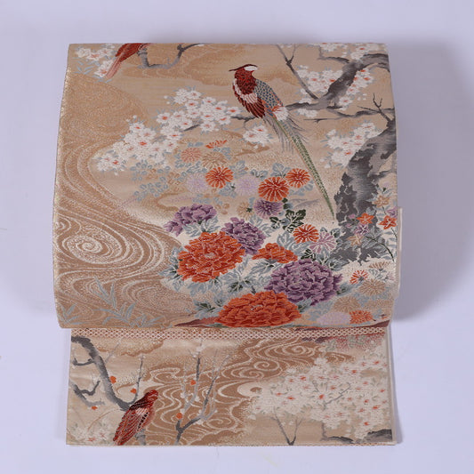 Vintage Japanese kimono sash belt (Hukuro-obi) 100% silk / 890