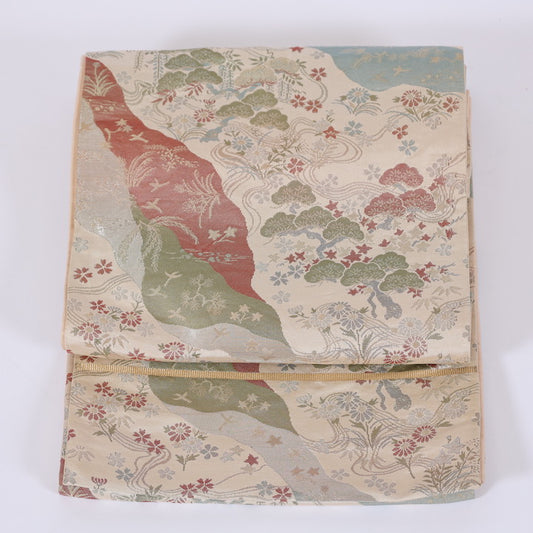 Vintage Japanese kimono sash belt (Hukuro-obi) 100% silk / 372