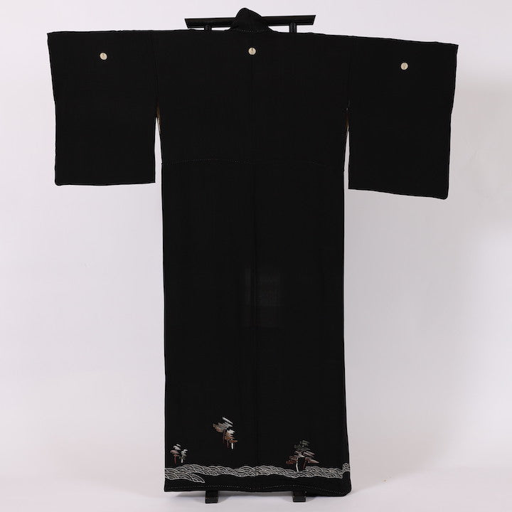 Antique Japanese kimono (Kurotomesode) S-size 100% silk / 383