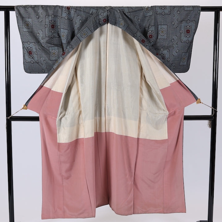 Japanese kimono (Tsumugi) S-size 100% silk / 487