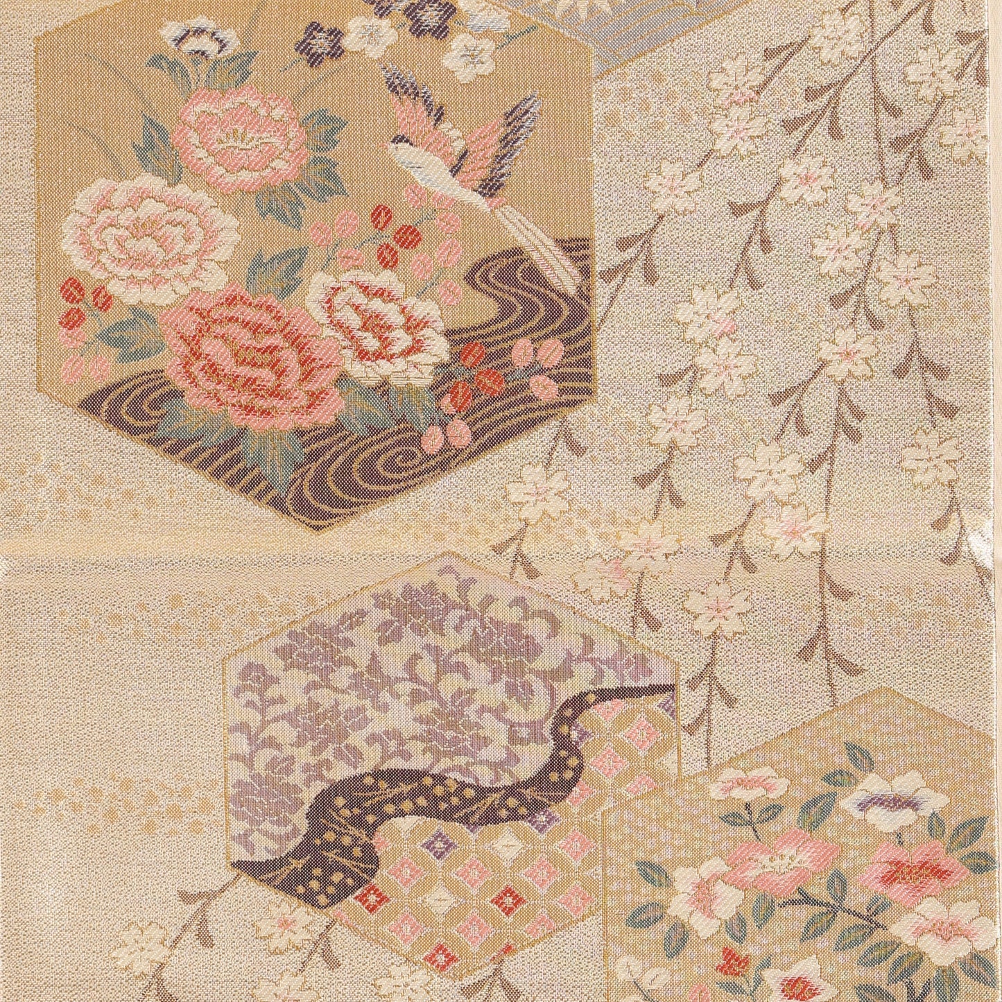 Japanese kimono (Houmongi) M-size 100% silk / sash belt (Hukuro-obi)/ 2-piece set / 340