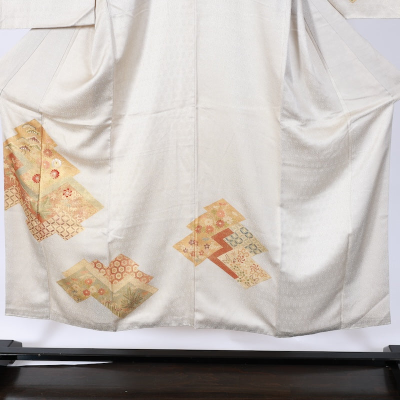 Japanese kimono used <houmongi> M-size  silk 100% /B776