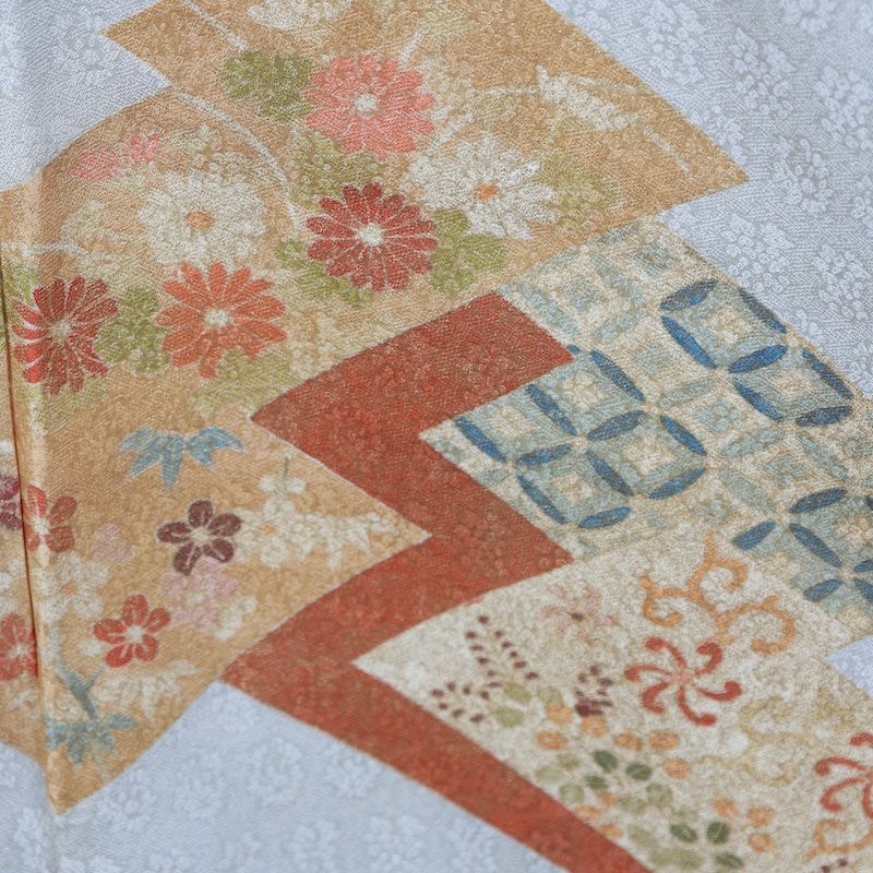 Japanese kimono used <houmongi> M-size  silk 100% /B776