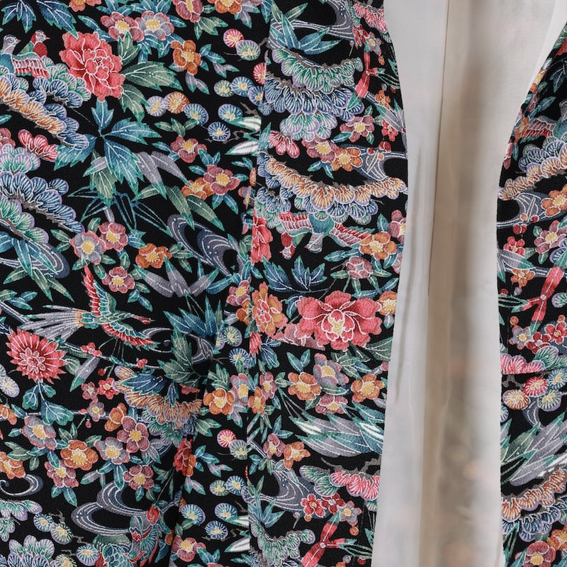 Japanese kimono used <komon> L-size  silk 100% /B783
