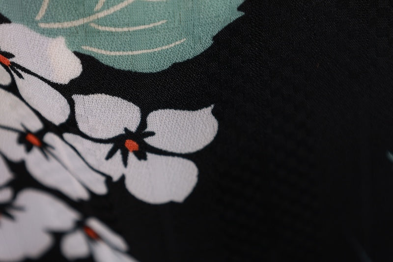 New Yukata (Japanese summer kimono) - Black, Green, Yellow, White, Hydrangea pattern - b24