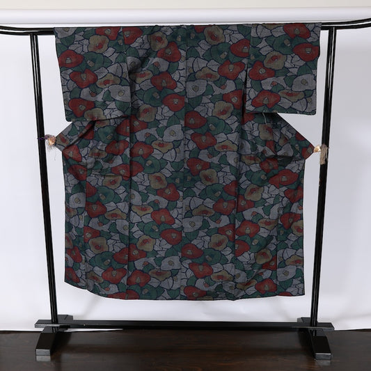 Japanese kimono used <Tsumugi> S-size  silk 100% /B843