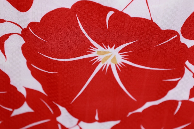 New yukata (summer kimono) - white and red with morning glory pattern - b22
