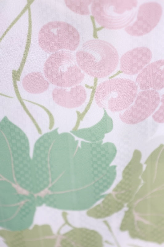 New yukata (summer kimono) - white, light green, pale pink, grape pattern - b21