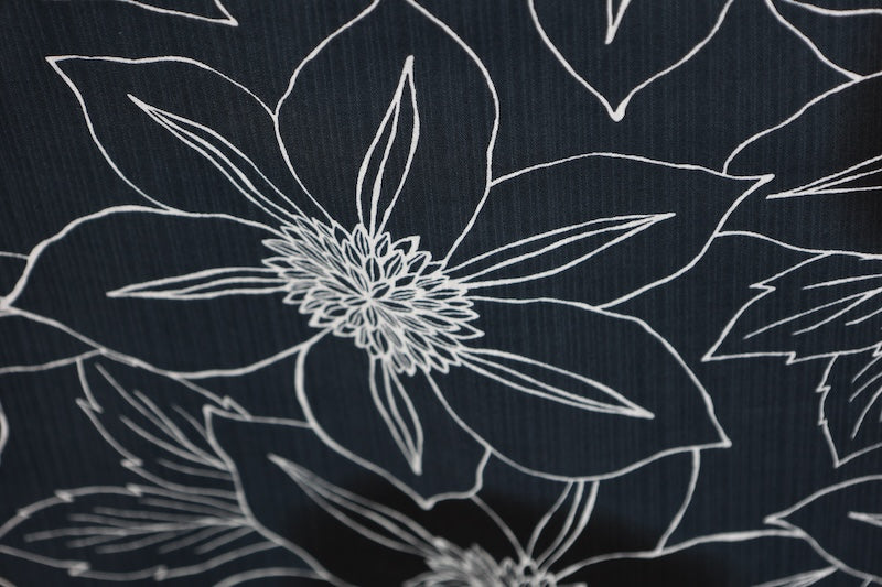 New Yukata (Japanese summer kimono) - Indigo, Black, White, Floral Pattern - b20