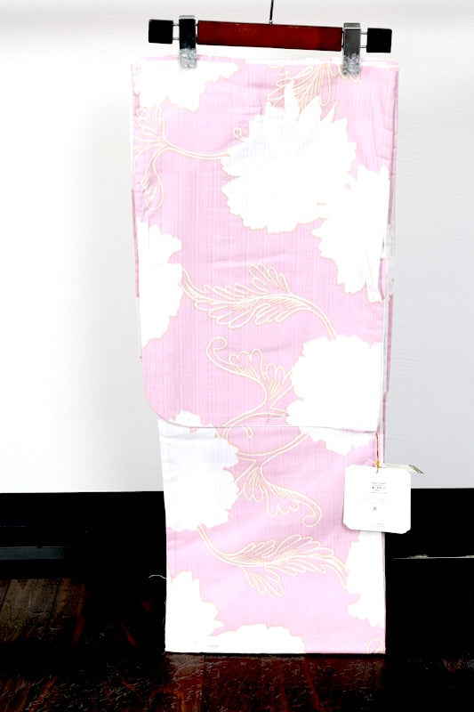 New Yukata (summer kimono) - Cherry Blossom Pink, Brown, White, Floral Design - b11