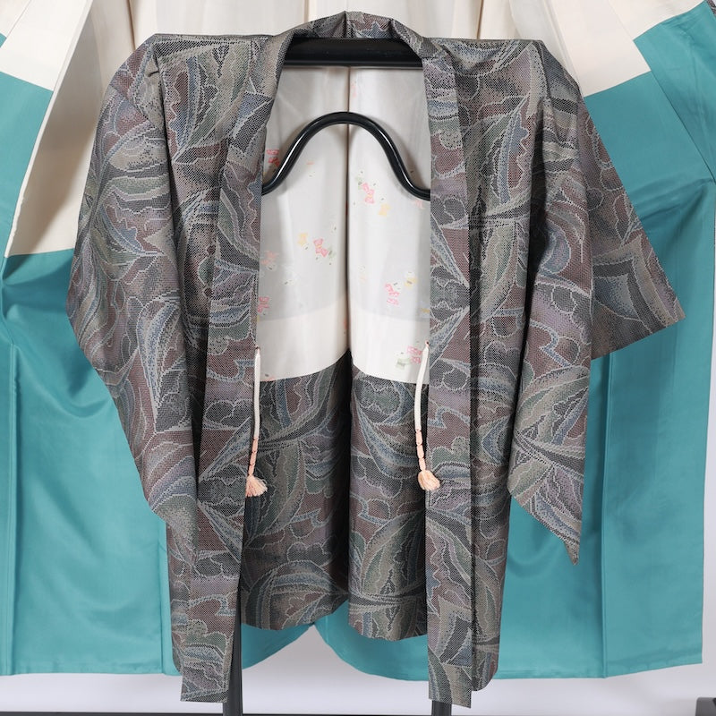 Japanese kimono  (Tsumugi),kimono jacket(Haori) 2 piece set  S-size 100% silk  / B88