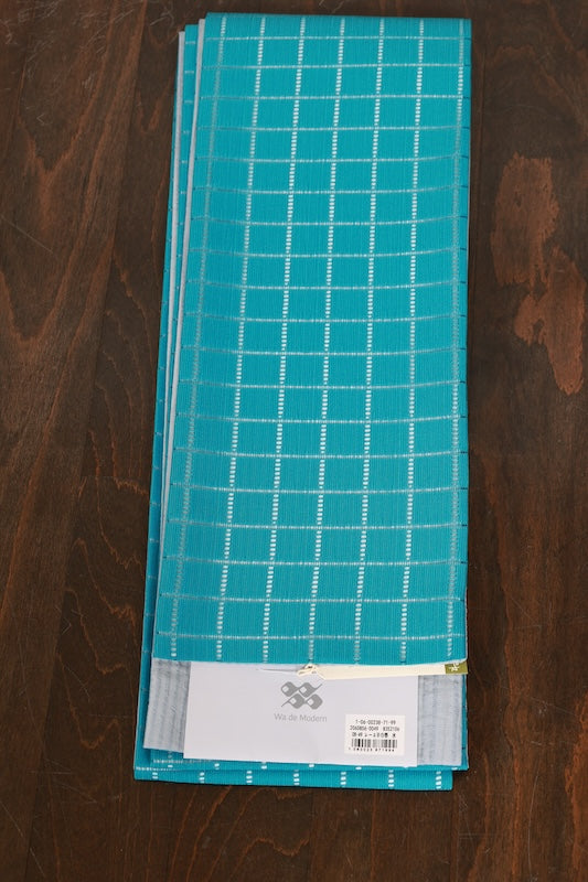 Yukata obi (half-width sash), light blue, checkered pattern, lace, b35
