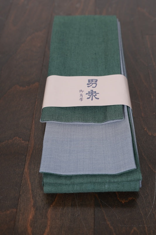 Men's yukata obi (sash), brand new, green with gray lining, b27