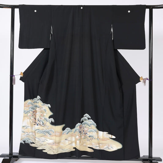 Japanese kimono  (Kurotomesode) M-size polyester  / B112
