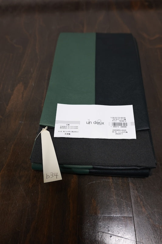 Yukata obi (half-width sash), brand new, black and green, faux leather, b34