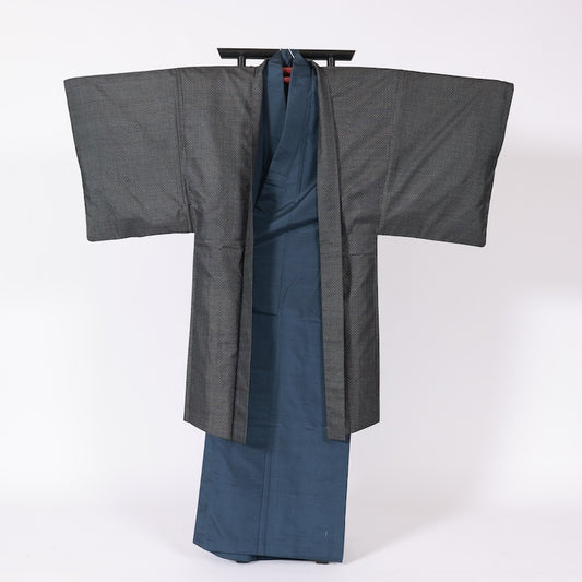 Japanese Men’s kimono  Men’s kimono jacket 2piece set  L-size 100% silk  / B124