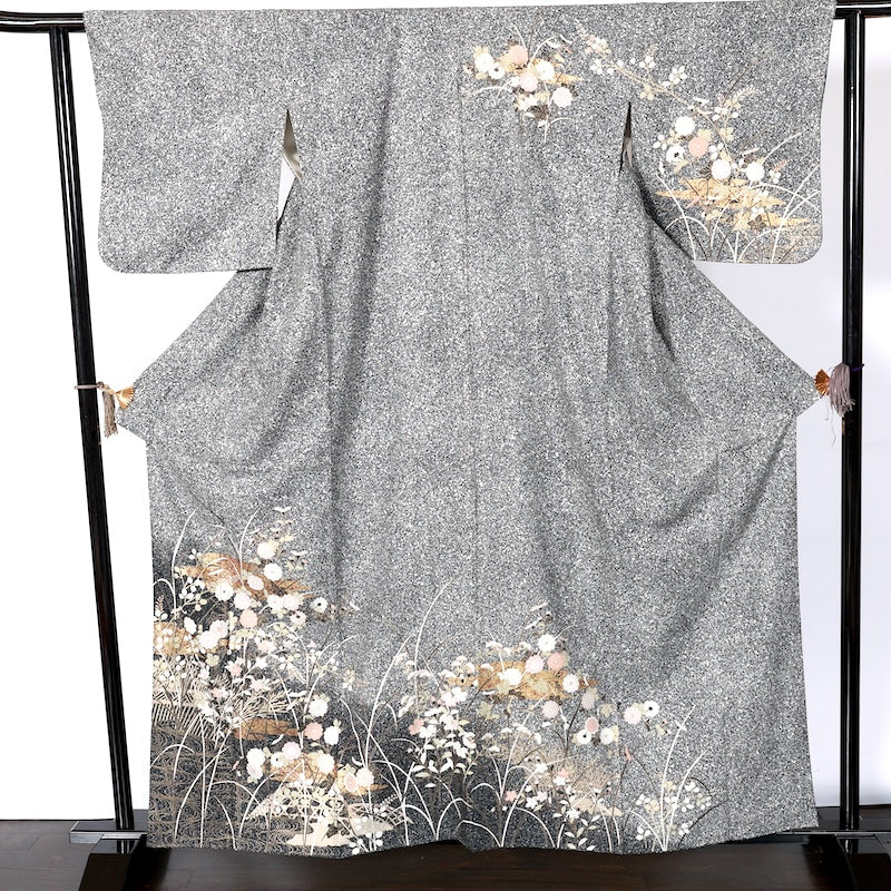 Japanease kimono  New(Houmongi) L-size 100% silk /K102Black, White, Gold, Purple, Hiwa, Green, Pink, Kyo-Yuzen, Tataki