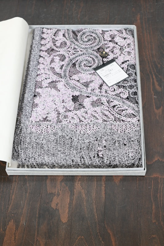 New Stole - Shades of Gray, Light Purple, Grape and Floral Pattern - b670